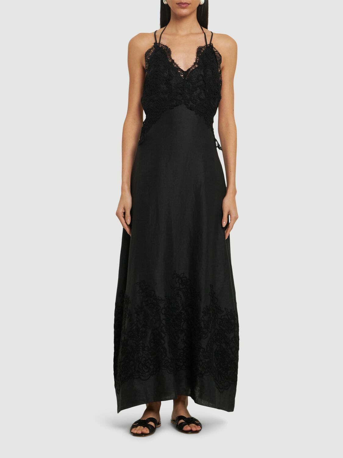 ERMANNO SCERVINO Linen Long Dress with lace Details Ermanno Scervino