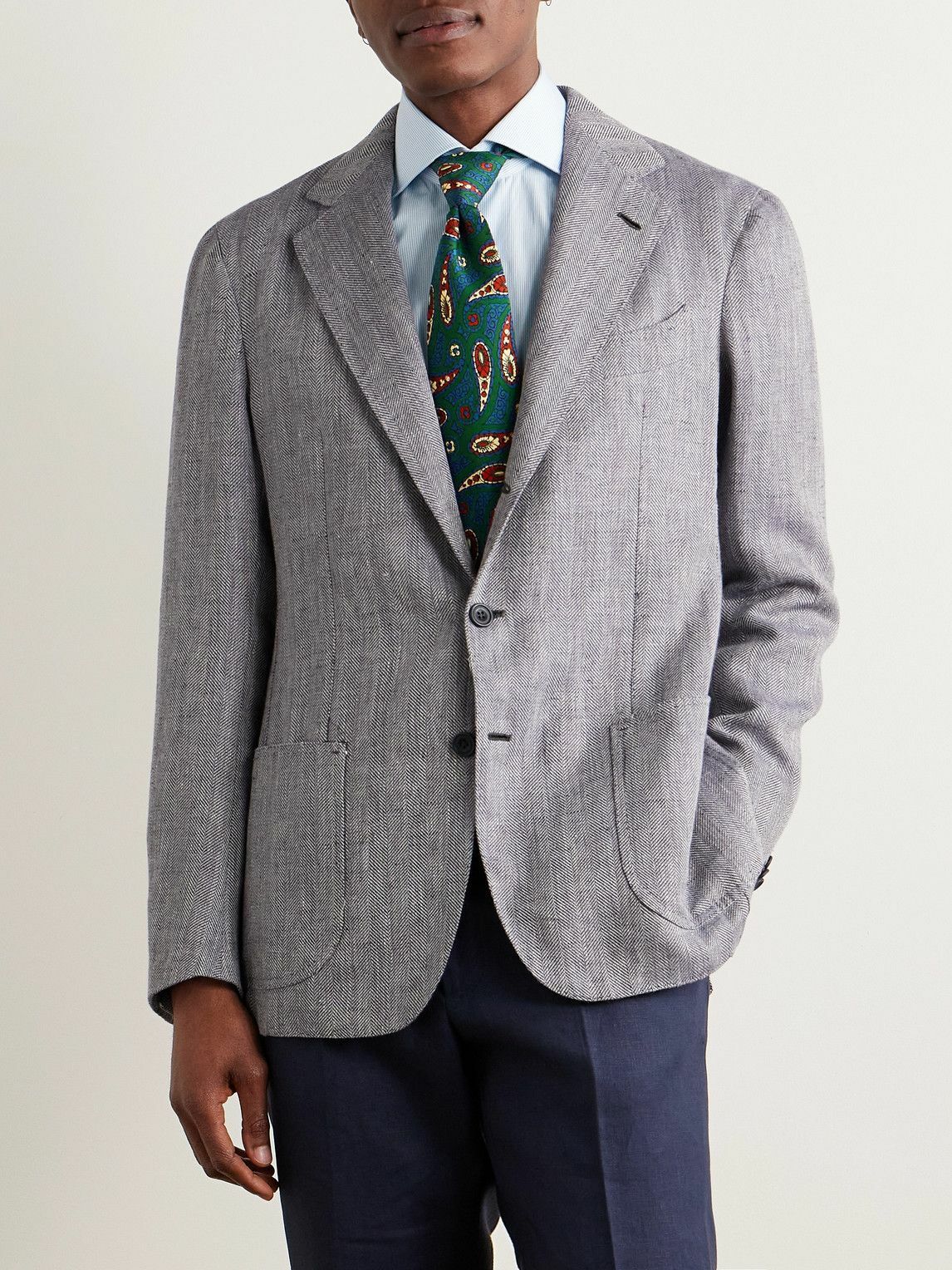 J. Mueser - Waverly Herringbone Linen and Wool-Blend Blazer - Blue