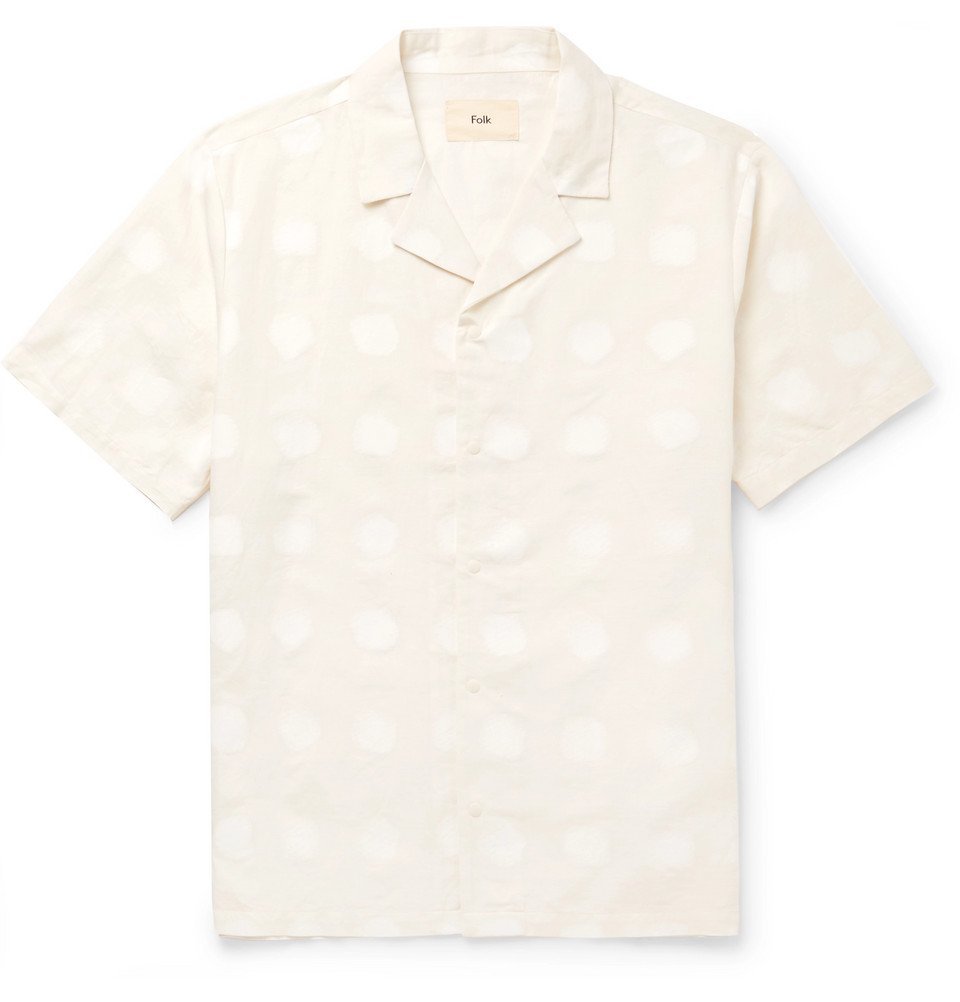 LINEN BLEND POLKA DOT SHIRT - Black / Ecru