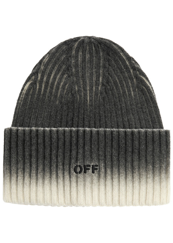 Photo: Off-white Logo-embroidered Dégradé Wool Beanie - White And Black - One Size