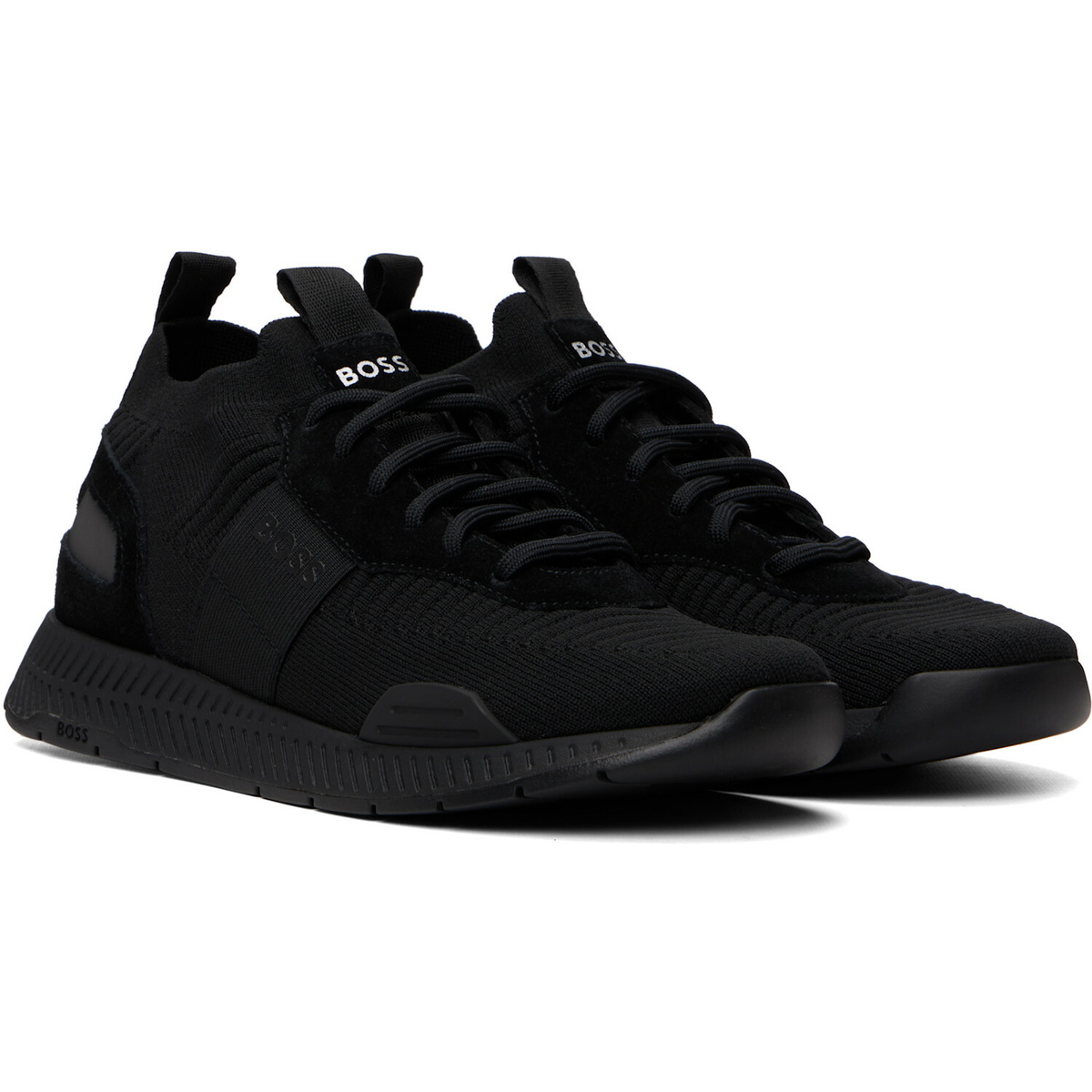 BOSS Black Suede Trim Knitted Upper Sneakers