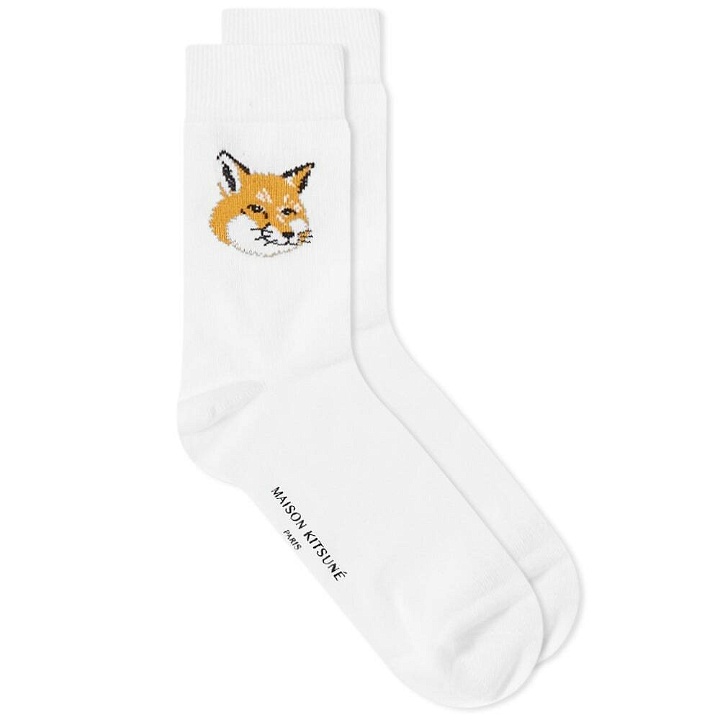 Photo: Maison Kitsuné Men's Fox Head Sock in White