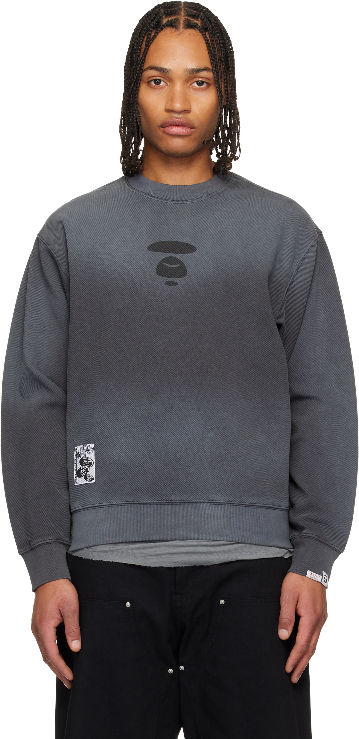 AAPE by A Bathing Ape Gray Moonface Crew Neck Sweatshirt
