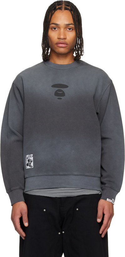 Photo: AAPE by A Bathing Ape Gray Moonface Crew Neck Sweatshirt