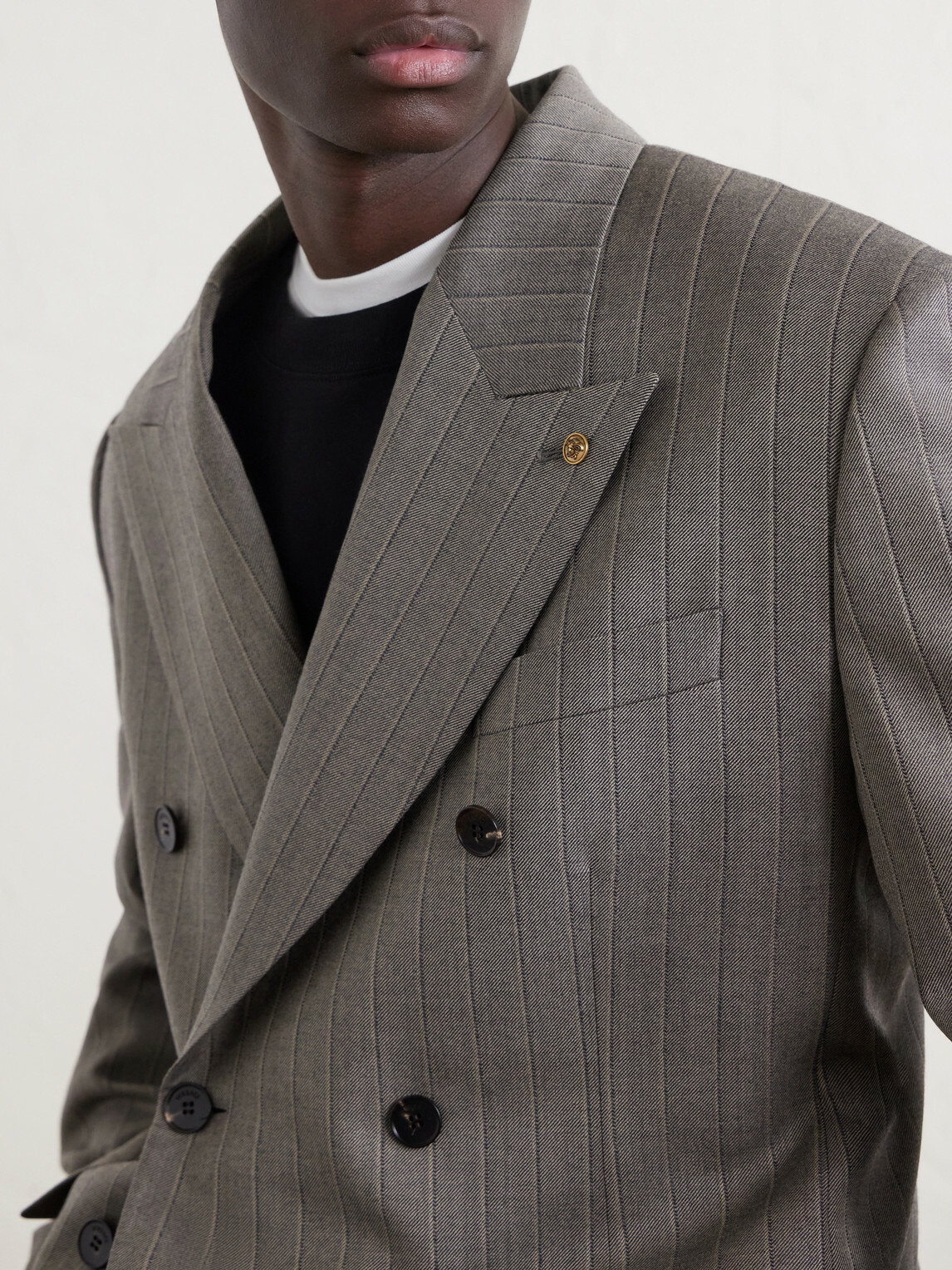Versace - Double-Breasted Pinstriped Wool-Twill Blazer - Gray