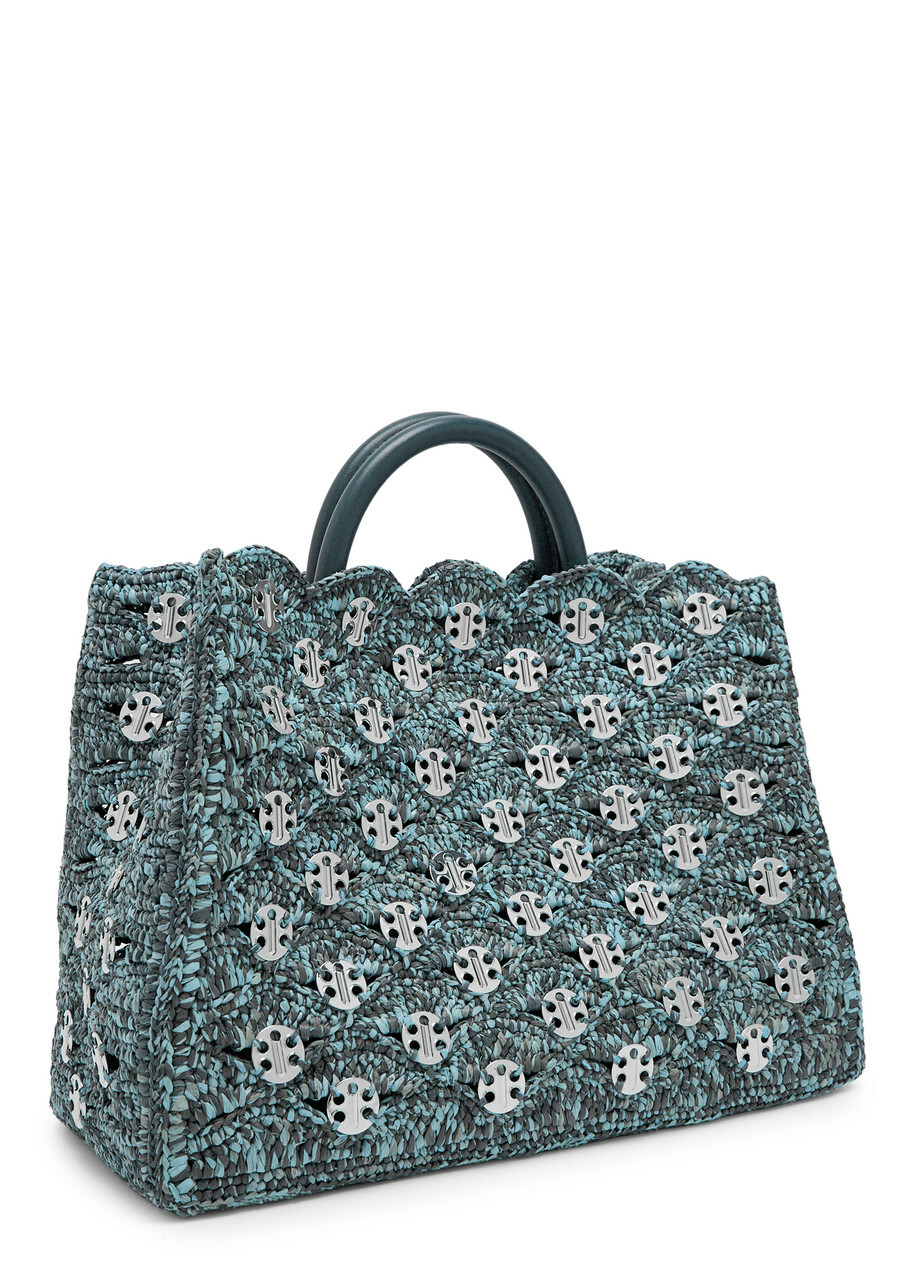 Rabanne Disc-embellished Raffia Tote - Denim - One Size