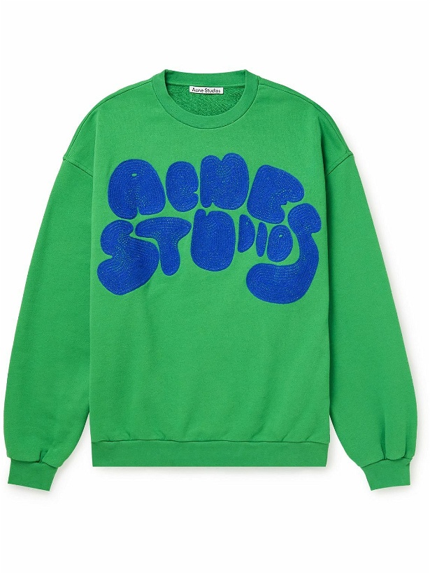 Photo: Acne Studios - Logo-Embroidered Organic Cotton-Jersey Sweatshirt - Green