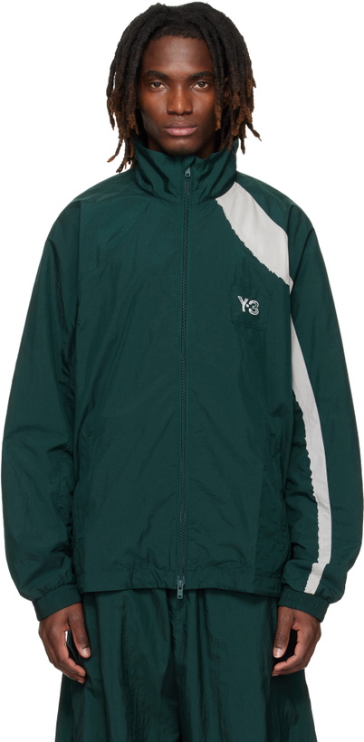 Photo: Y-3 Green Raw Edge 3 Stripes Nylon Shell Jacket