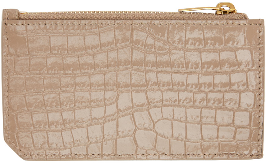 SAINT LAURENT FRAGMENTS ZIPPED CARD CASE IN GREEN CROC EMBOSSED LEATHE –  BLuxe Boutique
