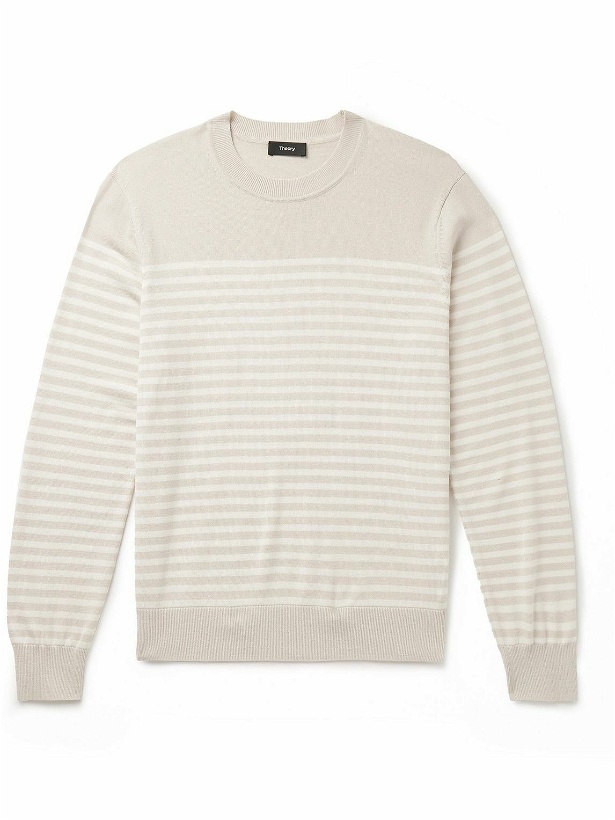 Photo: Theory - Striped Merino Wool Sweater - Neutrals