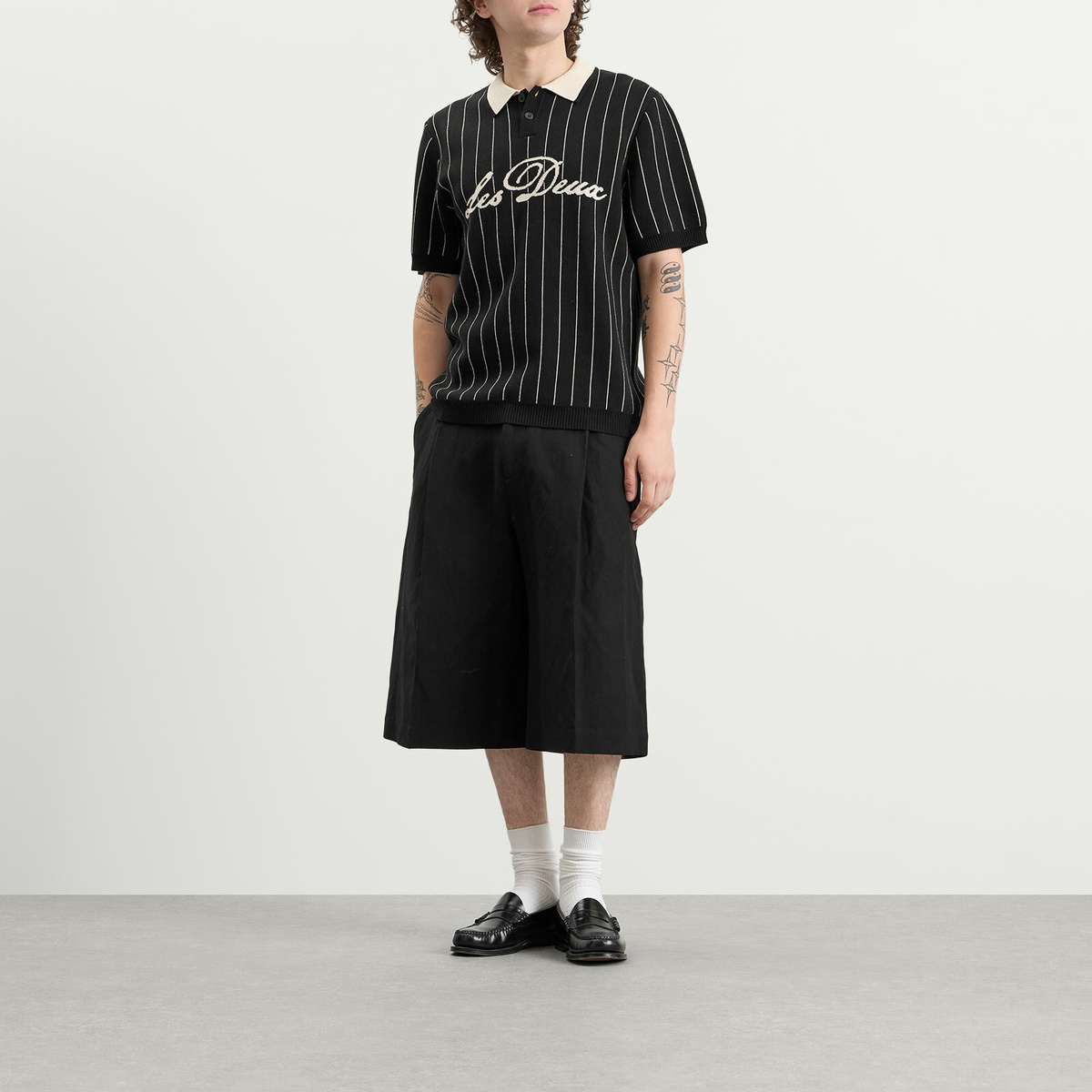 Les Deux Men's Pinstripe Knitted Polo in Black