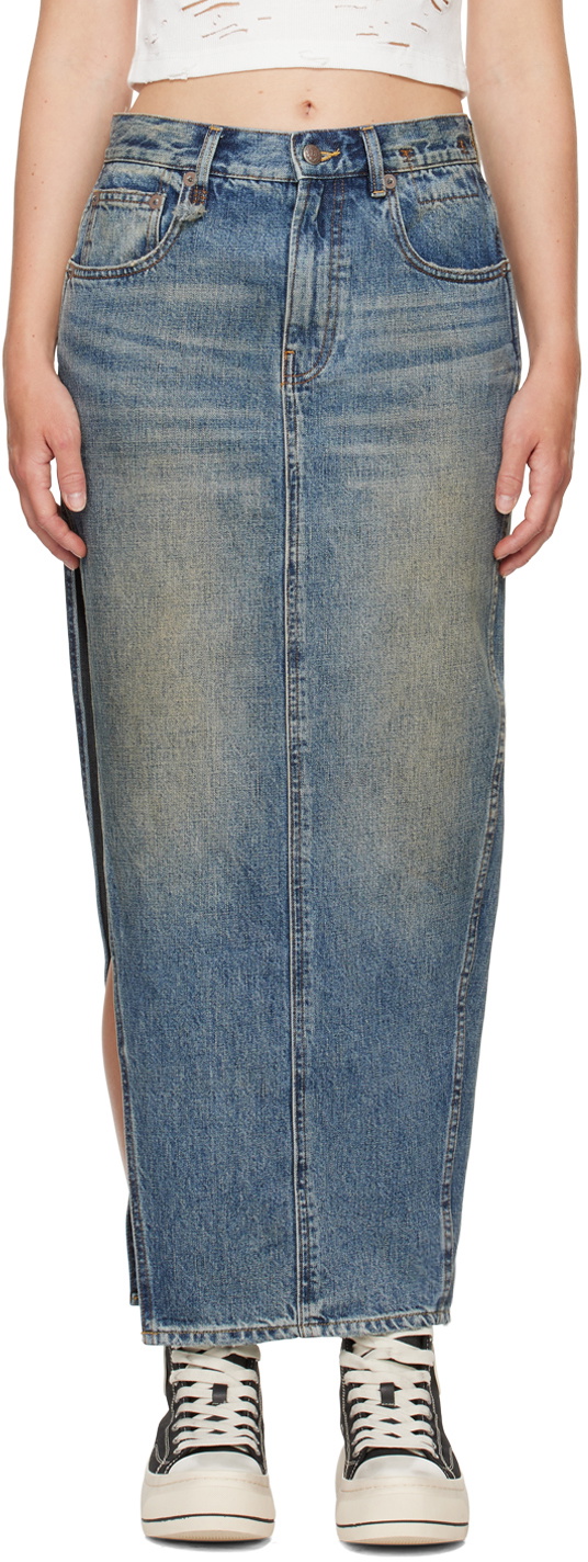 R13 Indigo Devon Side Slit Denim Maxi Skirt R13