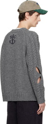 Stefan Cooke Gray Slashed Cable Sweater