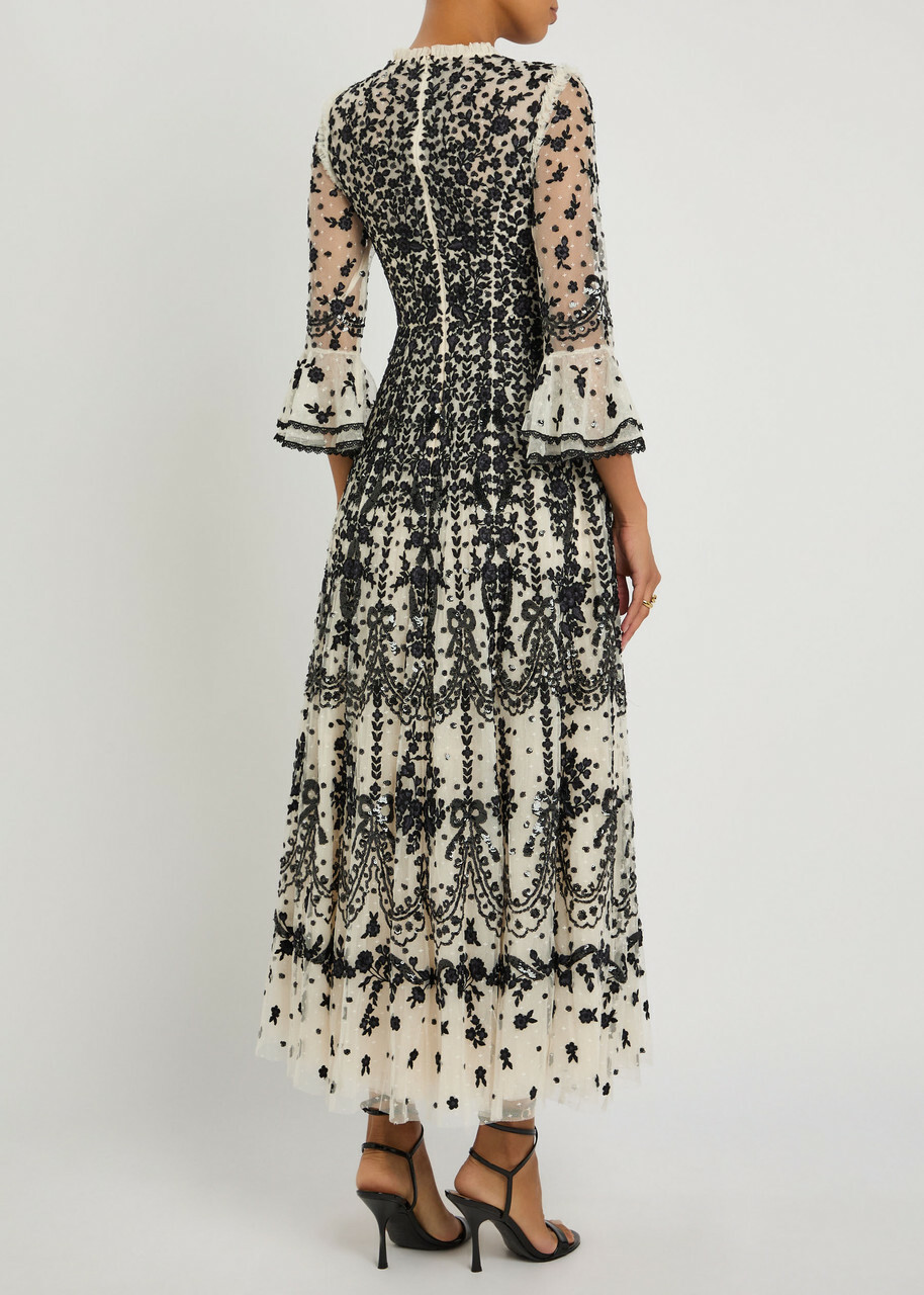 Needle & Thread Adeline Floral-embroidered Tulle Gown Cream