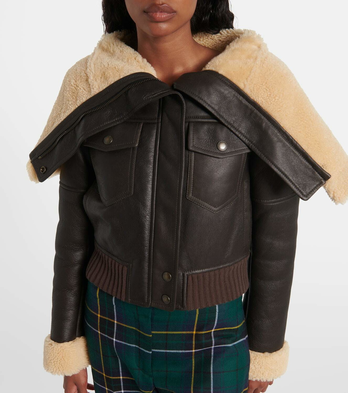 McQueen Cropped shearling-trimmed leather jacket
