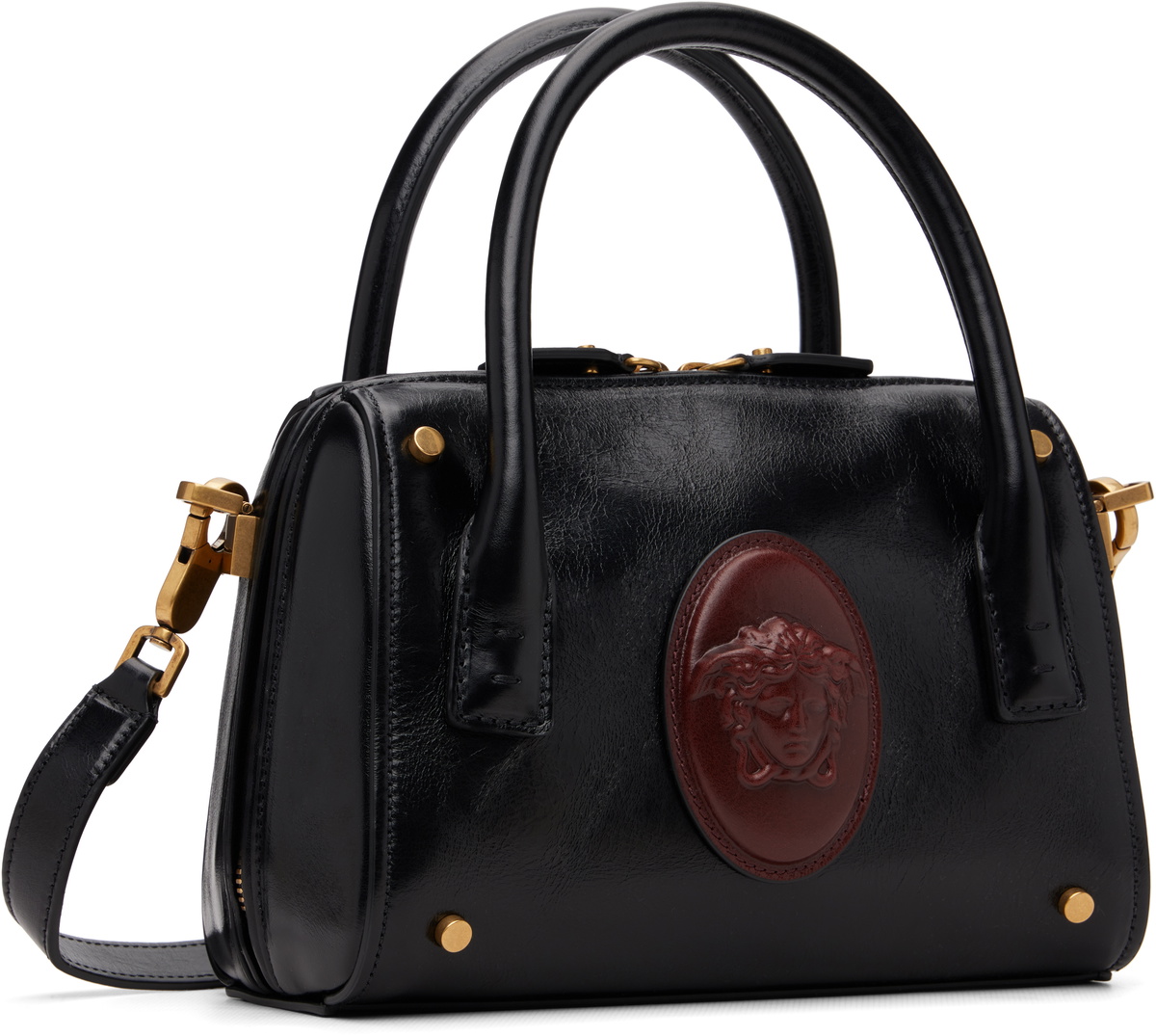Versace Black Roomy Small Leather Boston Bag