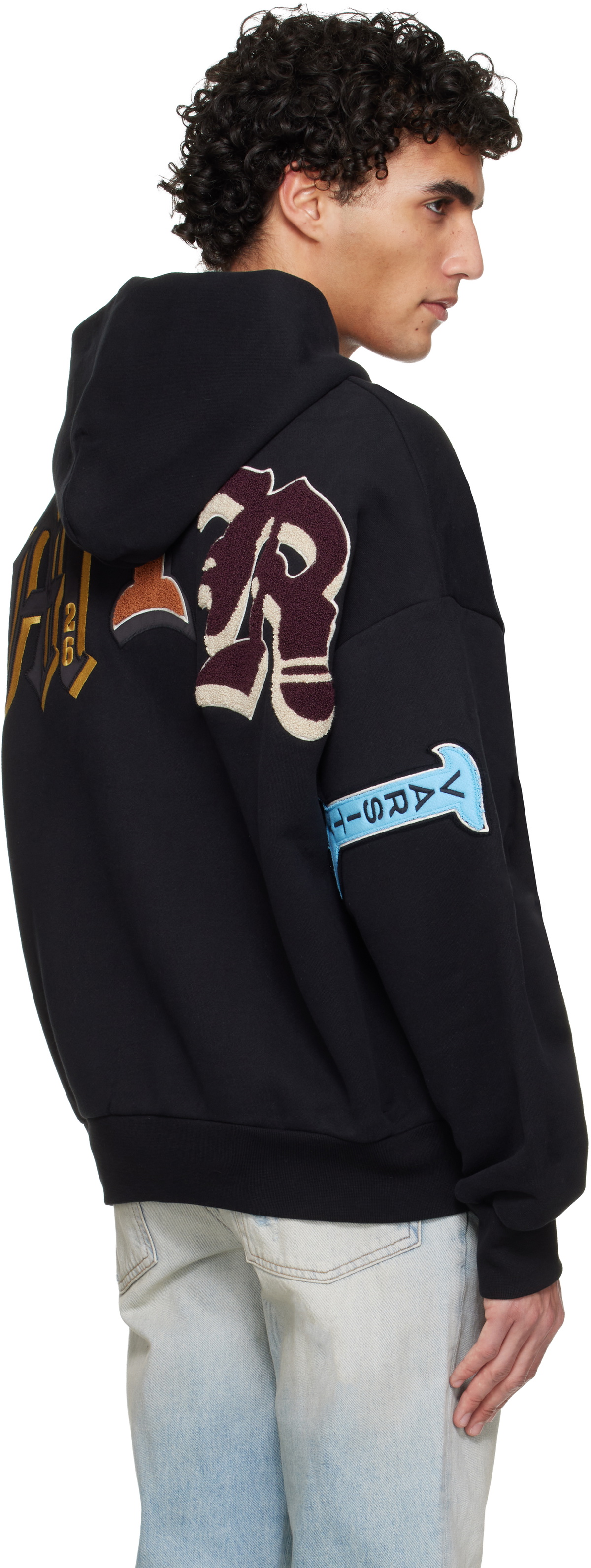 AMIRI Black Varsity Patch Oversized Zip Hoodie Amiri