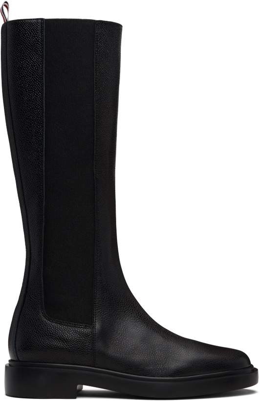 Photo: Thom Browne Black Pebble Grain 4-Bar Knee High Chelsea Boots