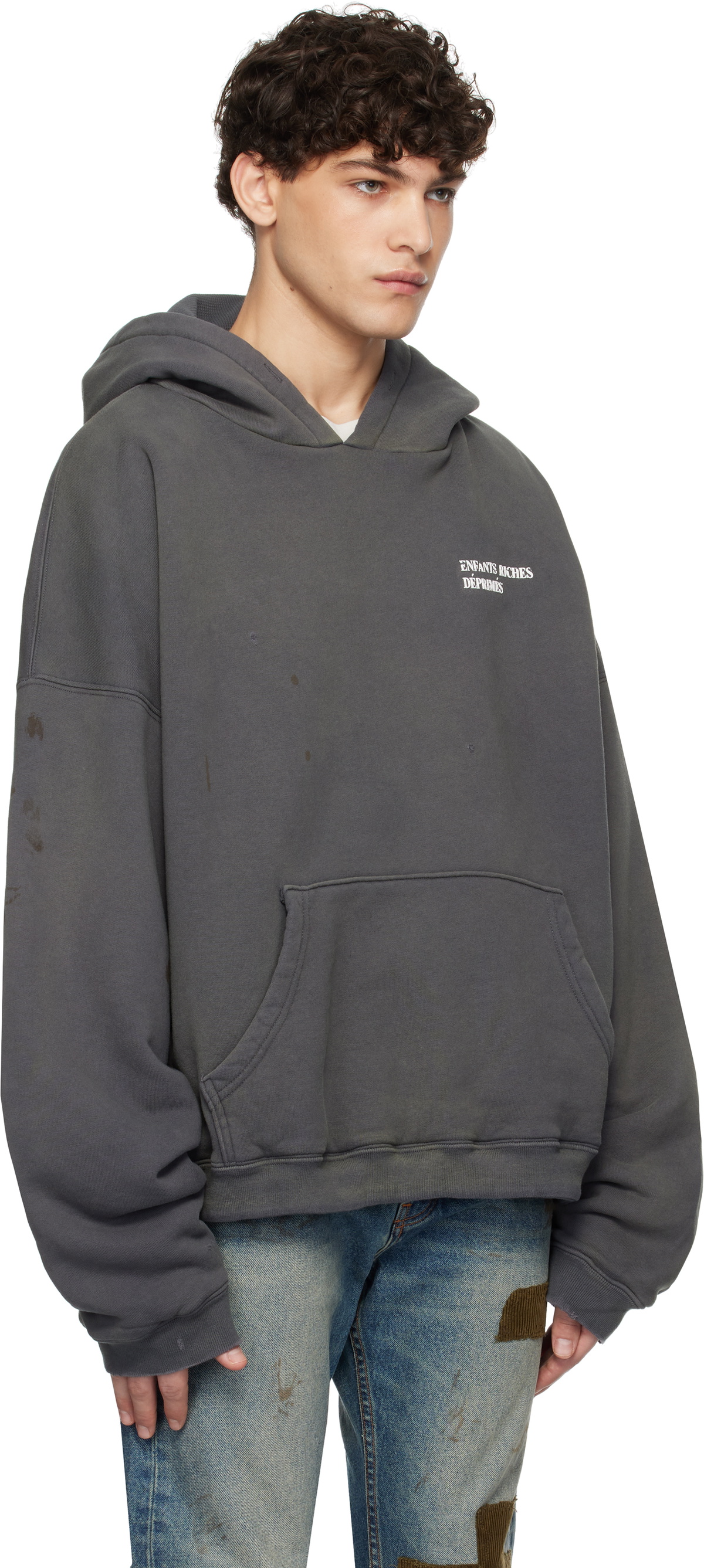 Enfants Riches Déprimés Gray Thermal Lined Distressed Logo Hoodie 