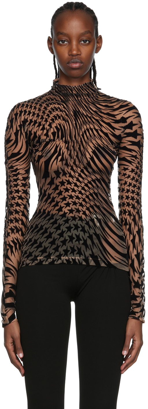 Mugler Brown Flocked Turtleneck Mugler