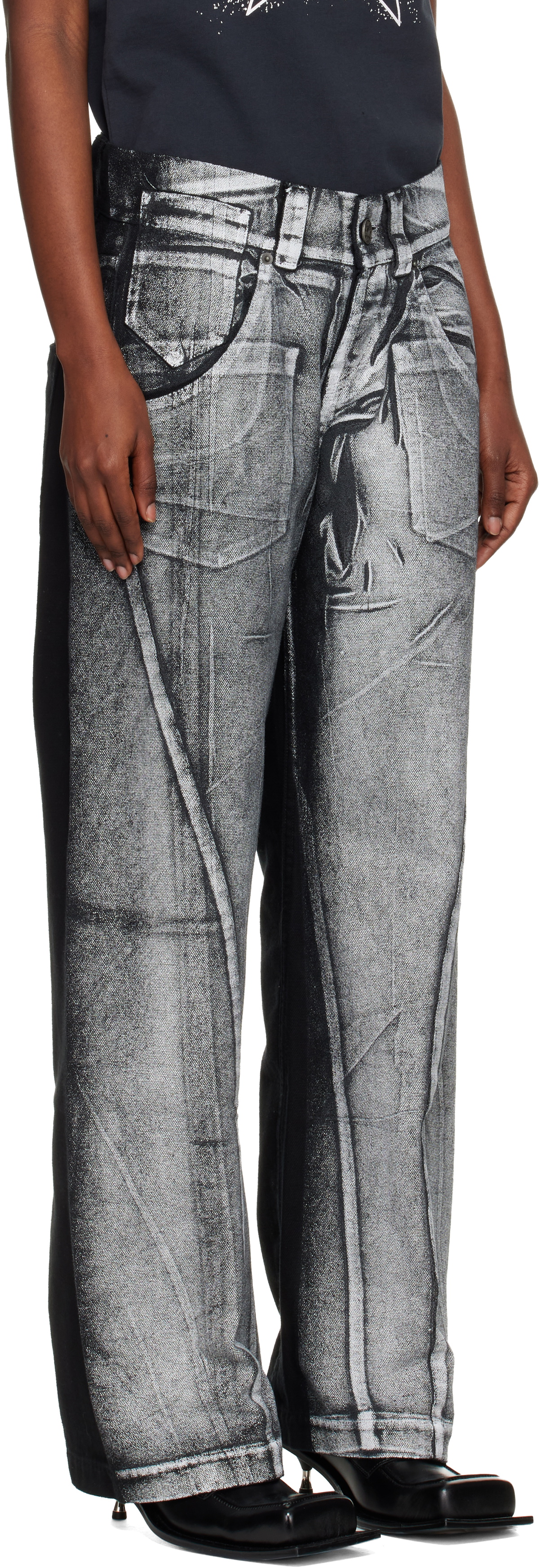 VAQUERA Black & White Painted Workwear Trousers