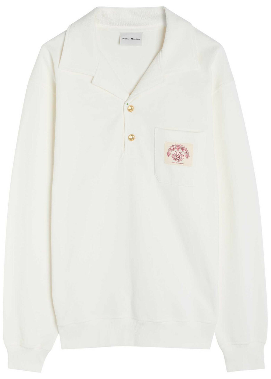 DRÔLE DE Monsieur Polo D Miroir Shell Piqué Cotton Polo Shirt Off White