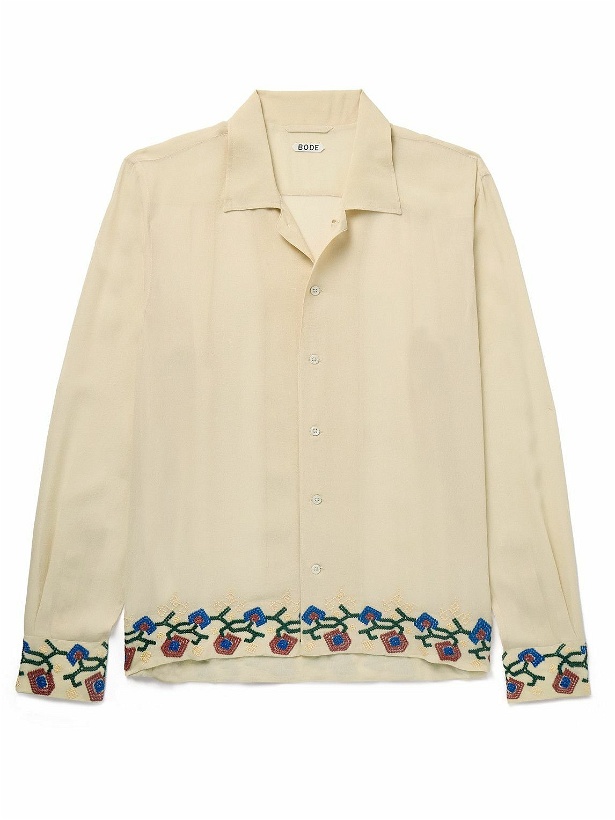 Photo: BODE - Flowering Liana Embroidered Silk-Crepe Shirt - Neutrals