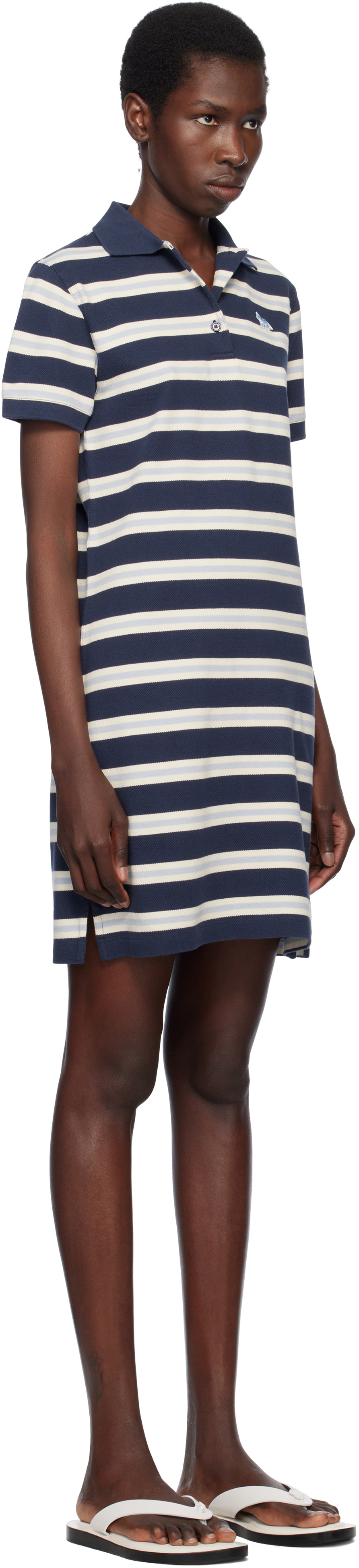 Maison Kitsuné Navy Baby Fox Patch Multi Stripes Polo Minidress