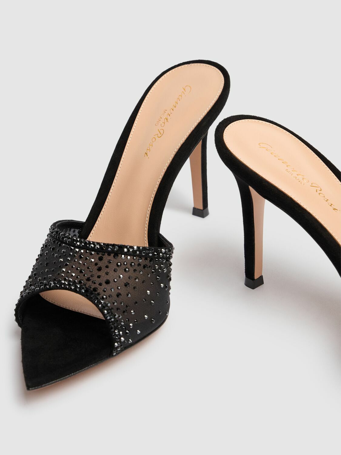 GIANVITO ROSSI 85mm Rania Suede & Organza Mules