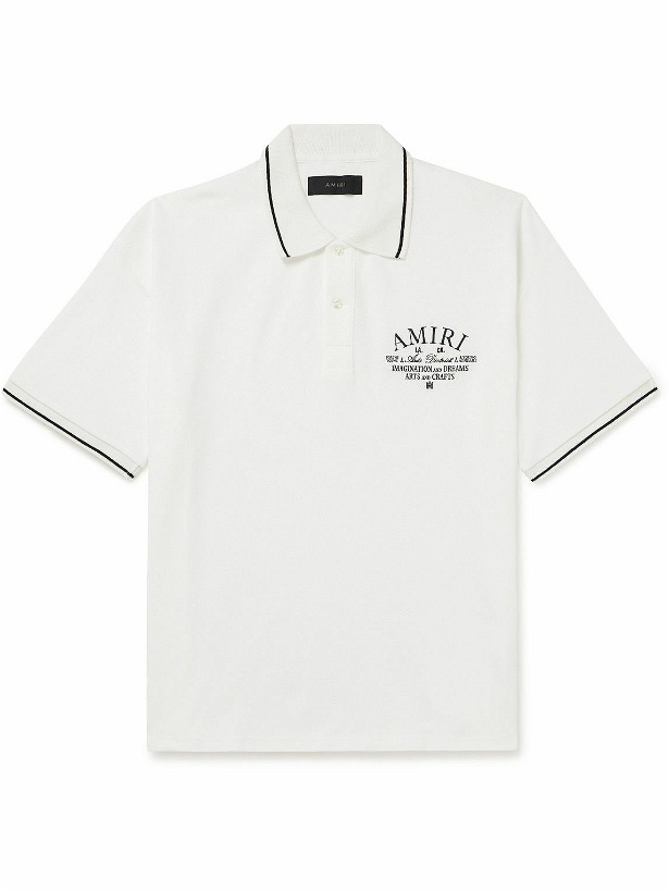 Photo: AMIRI - Arts District Logo-Embroidered Cotton-Piqué Polo Shirt - White