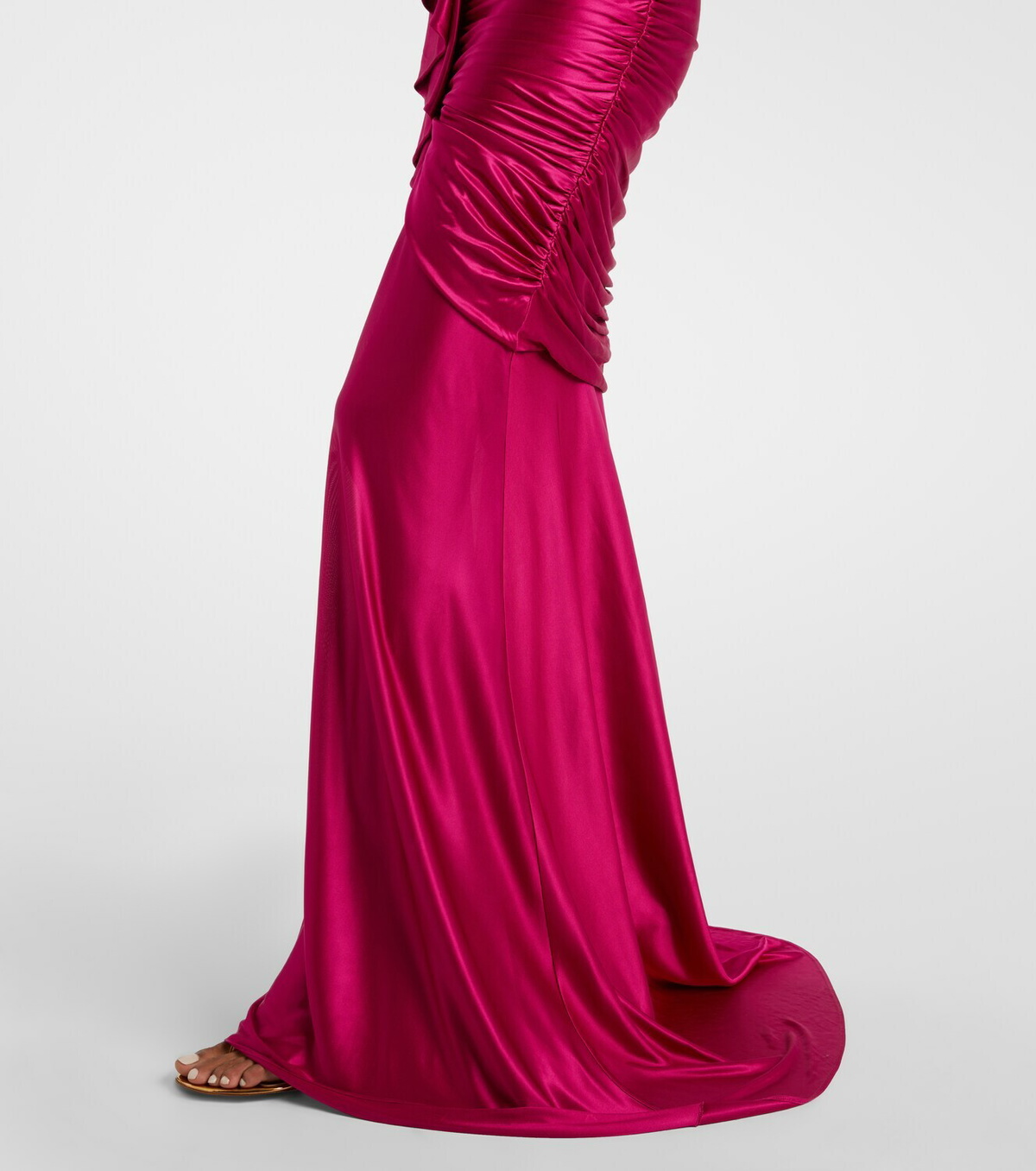 Balmain Draped ruffled satin bustier gown