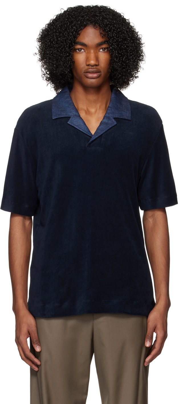 Agnona Navy Open Spread Collar Polo Agnona