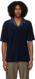 Agnona Navy Open Spread Collar Polo