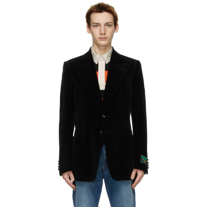 Photo: Gucci Black Velvet Logo Label Blazer