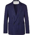 Camoshita - Royal-Blue Unstructured Double-Breasted Linen Blazer - Blue