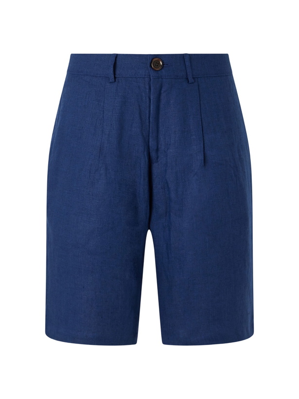 Photo: Oliver Spencer - Coney Straight-Leg Pleated Linen Shorts - Blue