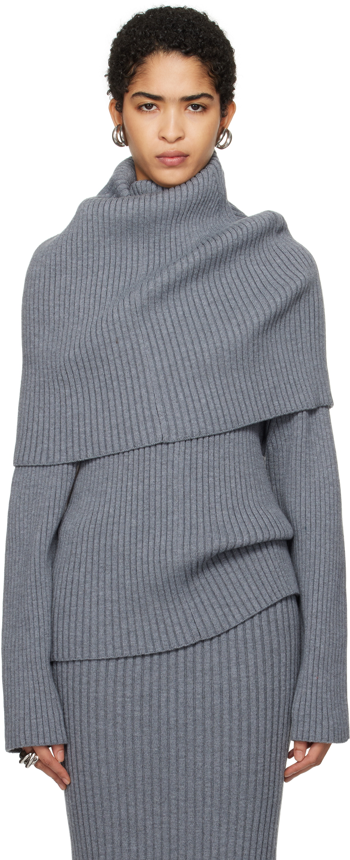 ALAINPAUL Gray Covered Shoulders Turtleneck