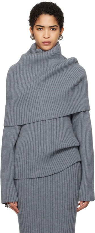 Photo: ALAINPAUL Gray Covered Shoulders Turtleneck