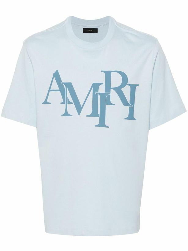 Photo: AMIRI Blue Logo Print Cotton T-Shirt