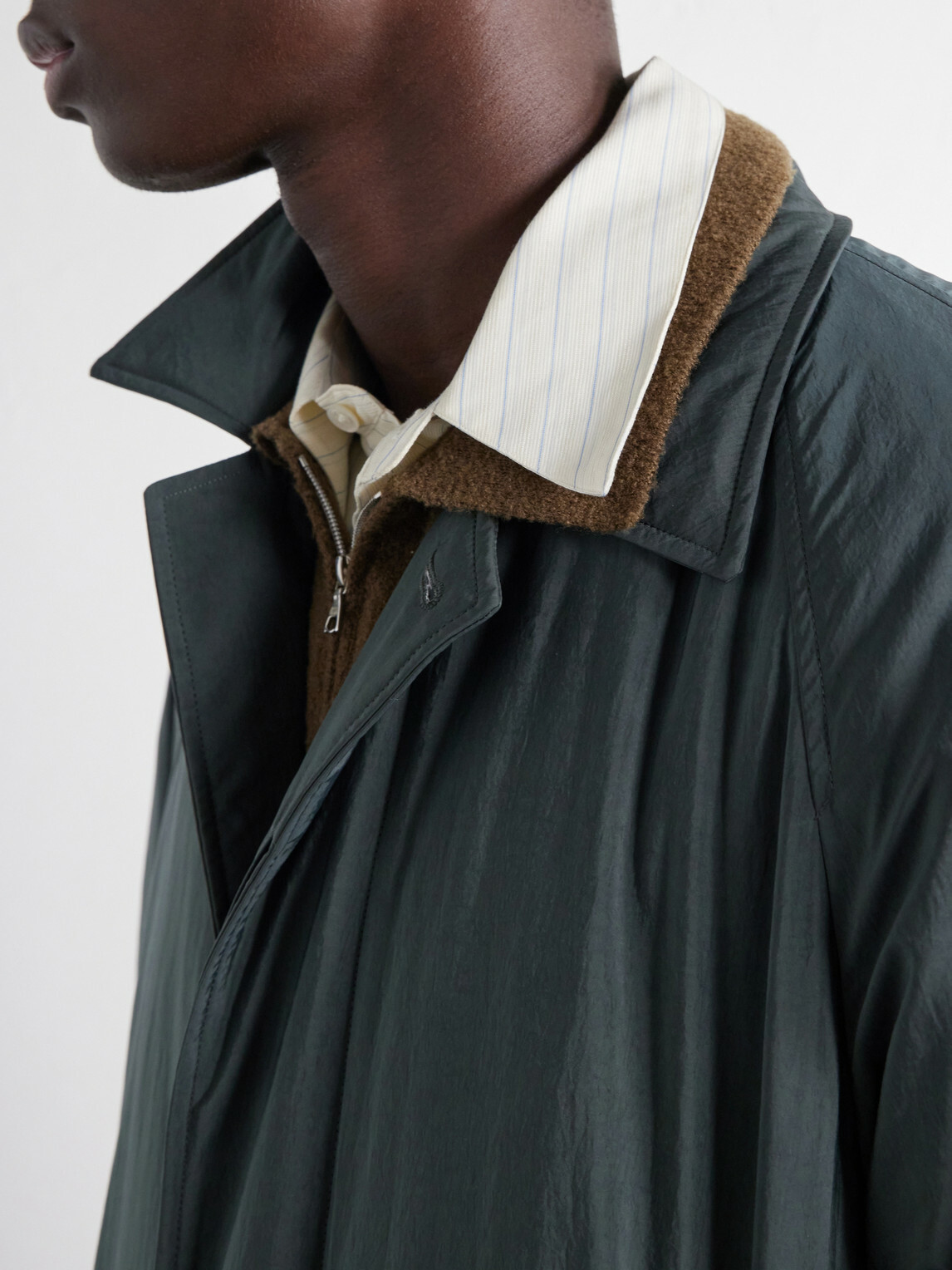 ATON - Balmacaan Padded Satin Coat - Green