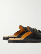 GUCCI - Webbing-Trimmed Leather Tasselled Backless Loafers - Black