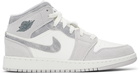 Nike Jordan Big Kids White & Gray Air Jordan 1 Mid SE Sneakers
