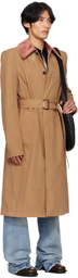 McQueen Tan Stacked Shoulder Trench Coat