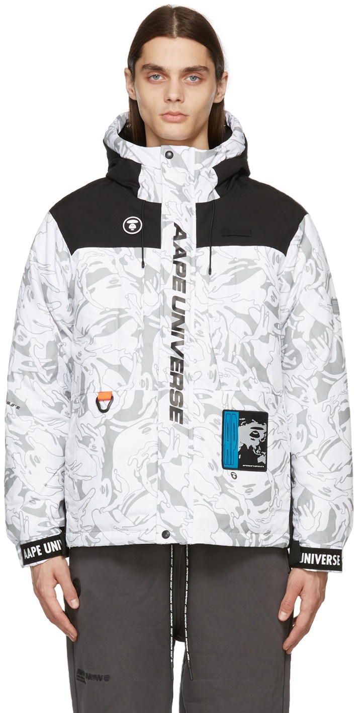 AAPE by A Bathing Ape White & Silver Down Camo Jacket AAPE by A