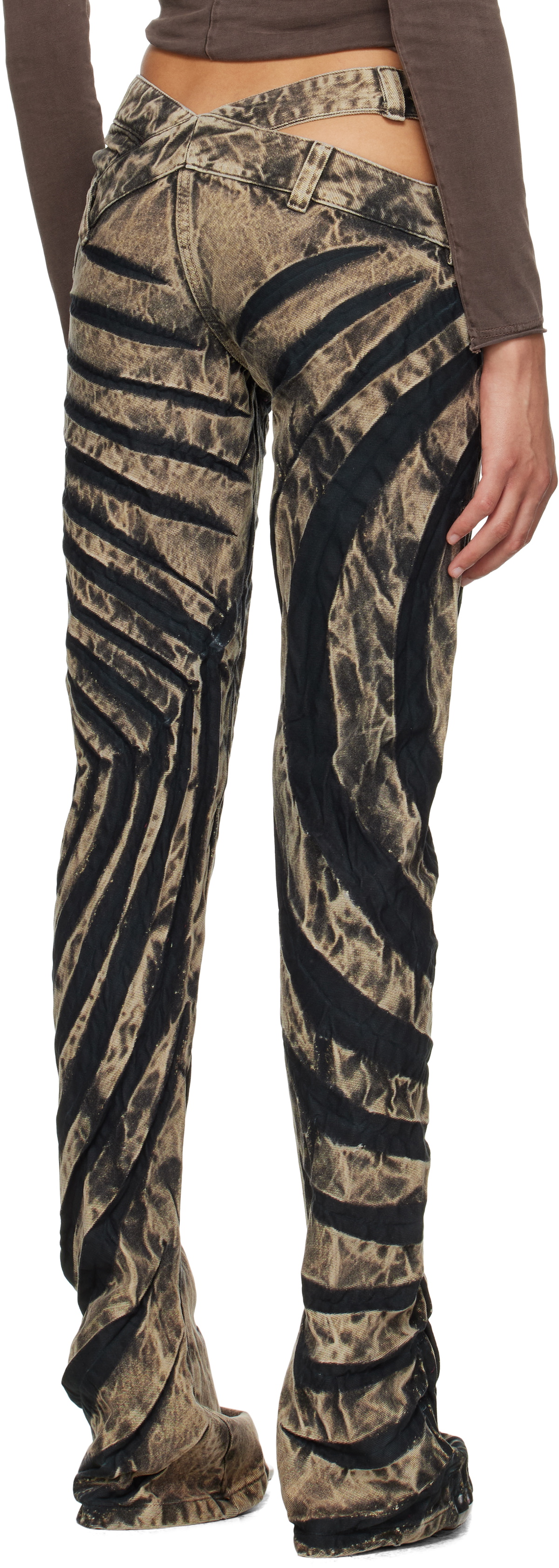 Masha Popova Beige & Black Asymmetric Ripple Skinny Jeans