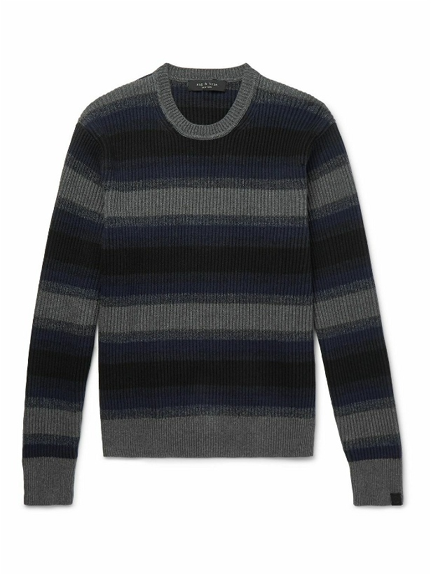 Photo: Rag & Bone - Striped Ribbed Cotton and Cashmere-Blend Sweater - Gray