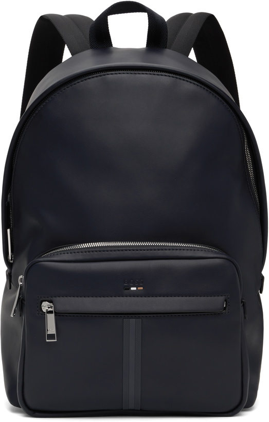 Photo: BOSS Navy Embossed-Logo Backpack