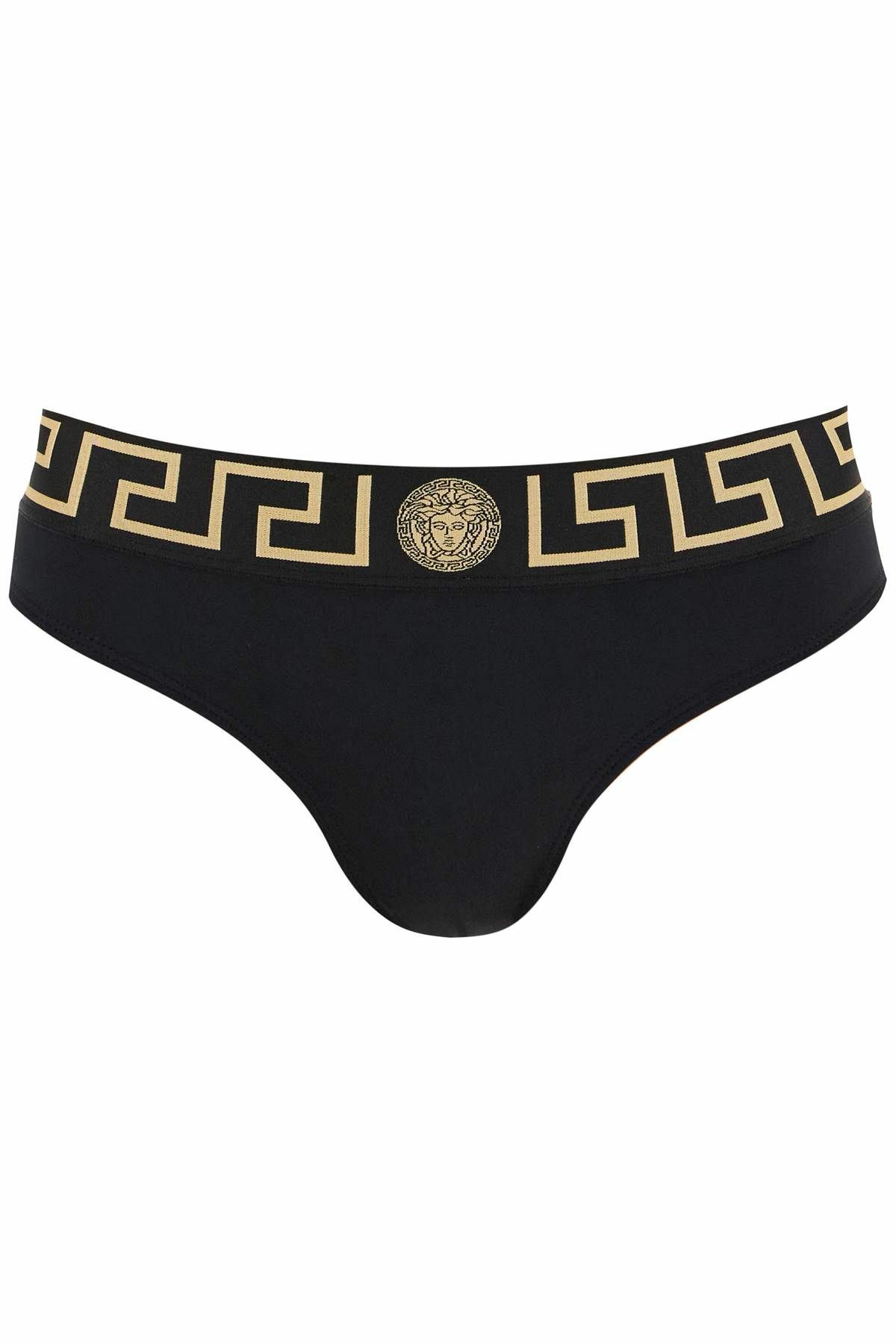 VERSACE bikini bottom with greek border Black