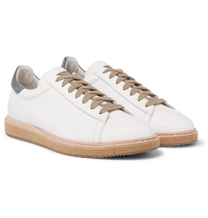 Photo: Brunello Cucinelli - Suede-Trimmed Leather Sneakers - Men - White