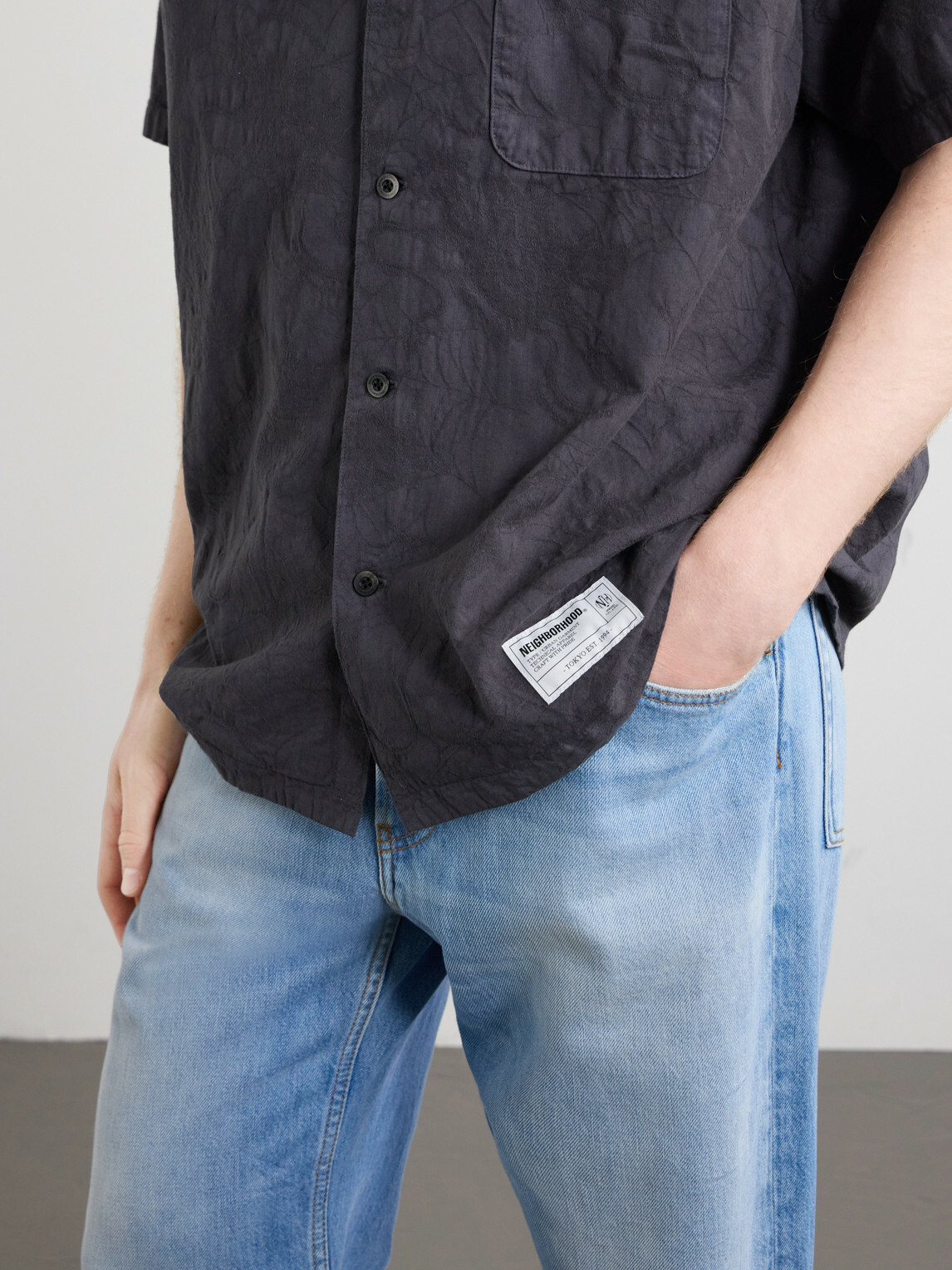 Neighborhood - Camp-Collar Cotton-Jacquard Shirt - Gray